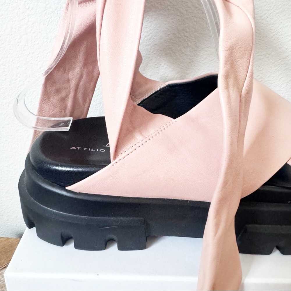 AGL Pink Leather Ankle Wrap Platform Sandals w/flaw - Picture 7 of 13